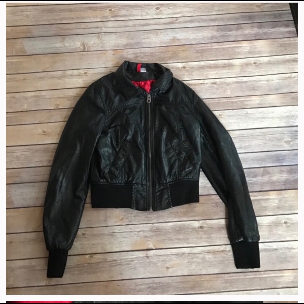 H&M black leather bomber jacket